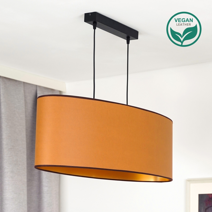 Duolla - Candeeiro suspenso OVAL VEGAN 2xE27/15W/230V castanho