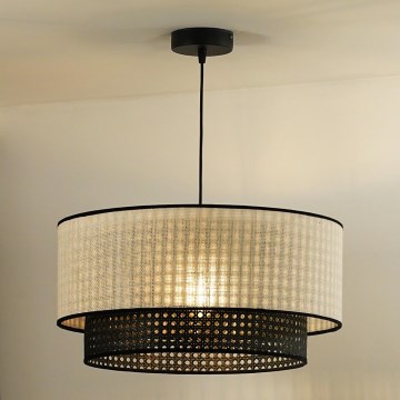 Duolla - Candeeiro suspenso RATTAN YUTE 1xE27/15W/230V diâmetro 45 cm creme/preto