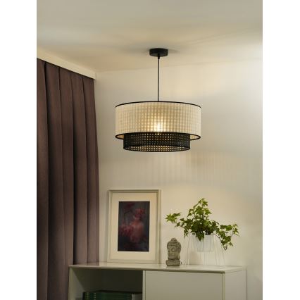 Duolla - Candeeiro suspenso RATTAN YUTE 1xE27/15W/230V diâmetro 45 cm creme/preto