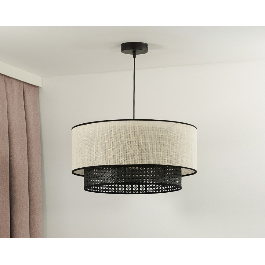 Duolla - Candeeiro suspenso RATTAN YUTE 1xE27/15W/230V diâmetro 45 cm creme/preto