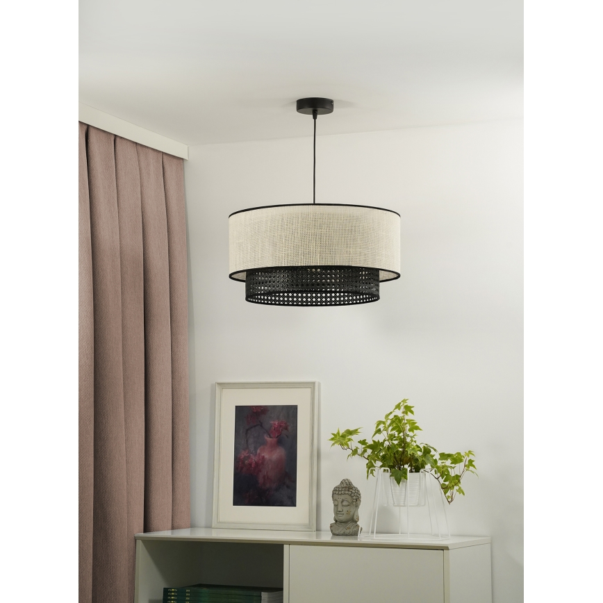 Duolla - Candeeiro suspenso RATTAN YUTE 1xE27/15W/230V diâmetro 45 cm creme/preto