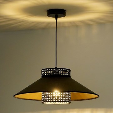 Duolla - Candeeiro suspenso RIO RATTAN 1xE27/15W/230V diâmetro 45 cm preto/dourado
