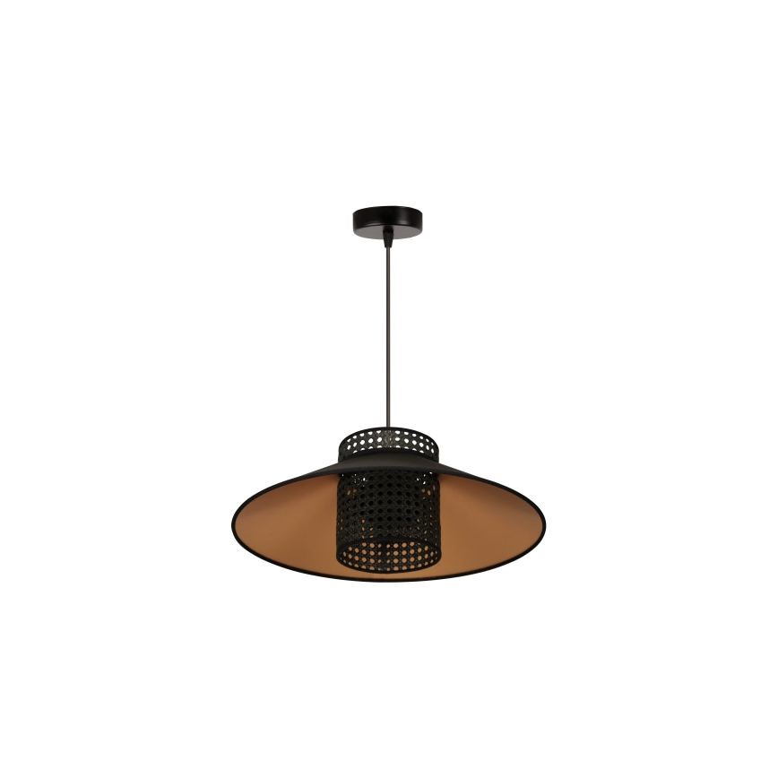 Duolla - Candeeiro suspenso RIO RATTAN 1xE27/15W/230V diâmetro 45 cm preto/dourado