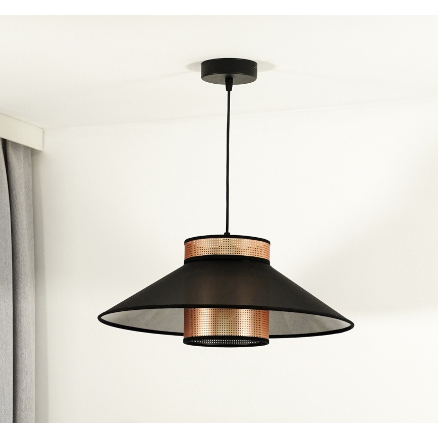Duolla - Candeeiro suspenso RIO SHINY 1xE27/15W/230V diâmetro 45 cm preto/cobre