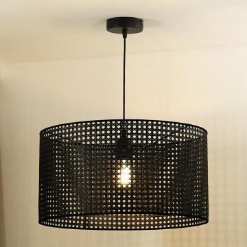 Duolla - Candeeiro suspenso ROLLER RATTAN 1xE27/15W/230V diâmetro 45 cm preto