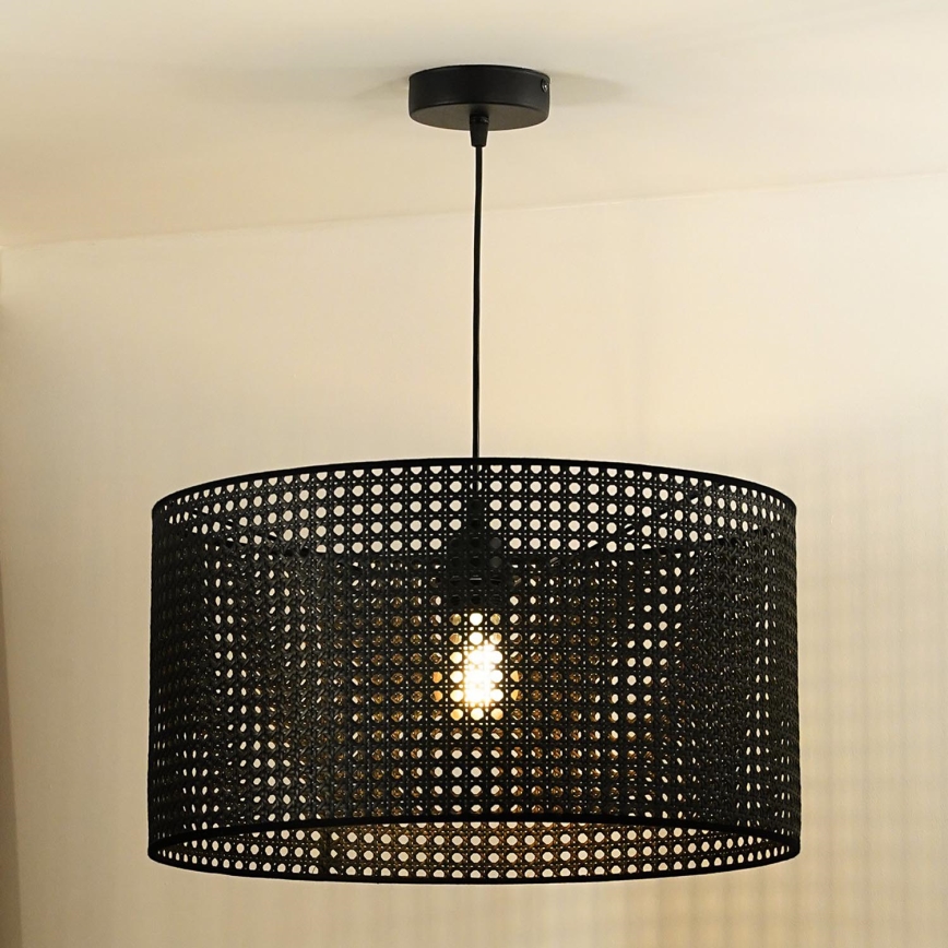 Duolla - Candeeiro suspenso ROLLER RATTAN 1xE27/15W/230V diâmetro 45 cm preto