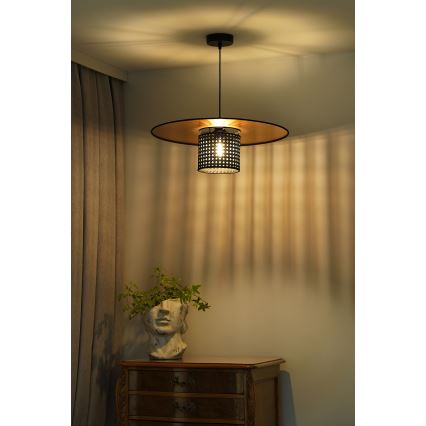 Duolla - Candeeiro suspenso TOKYO RATTAN 1xE27/15W/230V diâmetro 50 cm dourado/preto