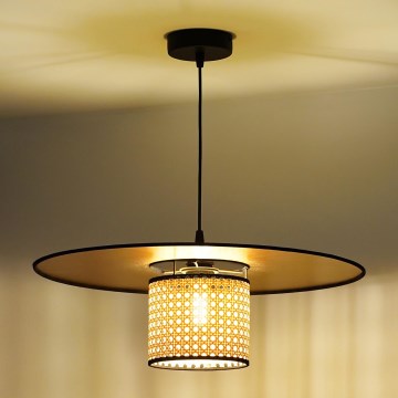 Duolla - Candeeiro suspenso TOKYO RATTAN 1xE27/15W/230V diâmetro 50 cm dourado/vime