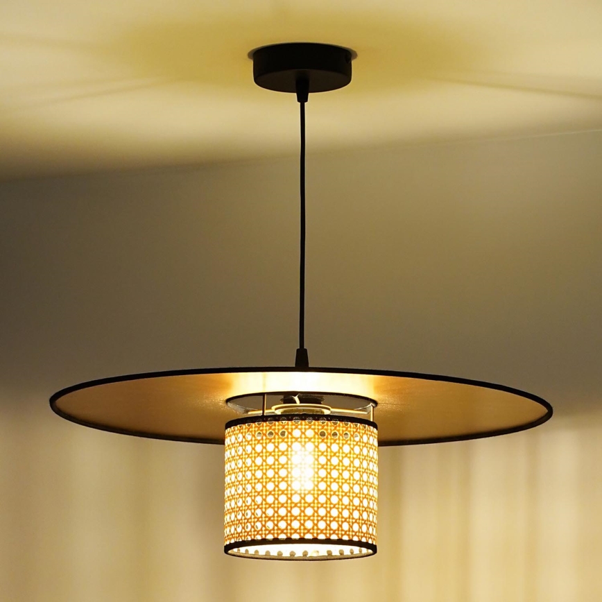 Duolla - Candeeiro suspenso TOKYO RATTAN 1xE27/15W/230V diâmetro 50 cm dourado/vime