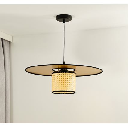 Duolla - Candeeiro suspenso TOKYO RATTAN 1xE27/15W/230V diâmetro 50 cm dourado/vime