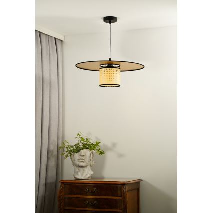 Duolla - Candeeiro suspenso TOKYO RATTAN 1xE27/15W/230V diâmetro 50 cm dourado/vime
