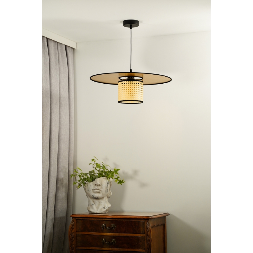 Duolla - Candeeiro suspenso TOKYO RATTAN 1xE27/15W/230V diâmetro 50 cm dourado/vime