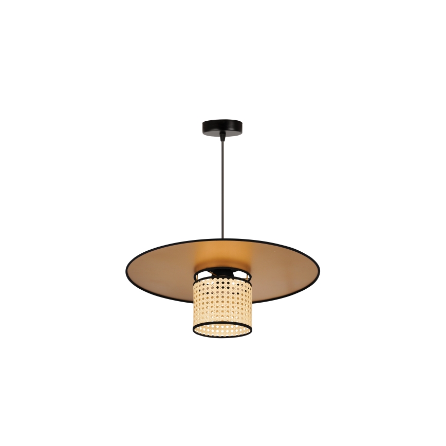 Duolla - Candeeiro suspenso TOKYO RATTAN 1xE27/15W/230V diâmetro 50 cm dourado/vime