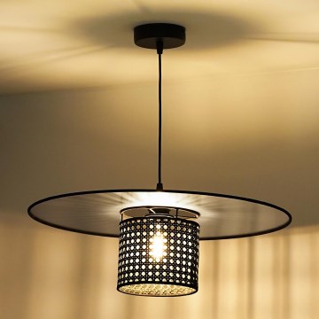 Duolla - Candeeiro suspenso TOKYO RATTAN 1xE27/15W/230V diâmetro 50 cm preto/prateado