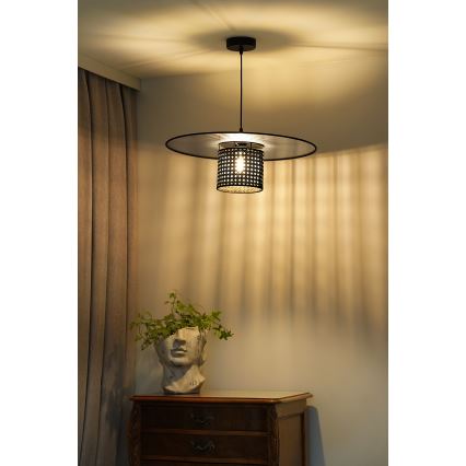 Duolla - Candeeiro suspenso TOKYO RATTAN 1xE27/15W/230V diâmetro 50 cm preto/prateado