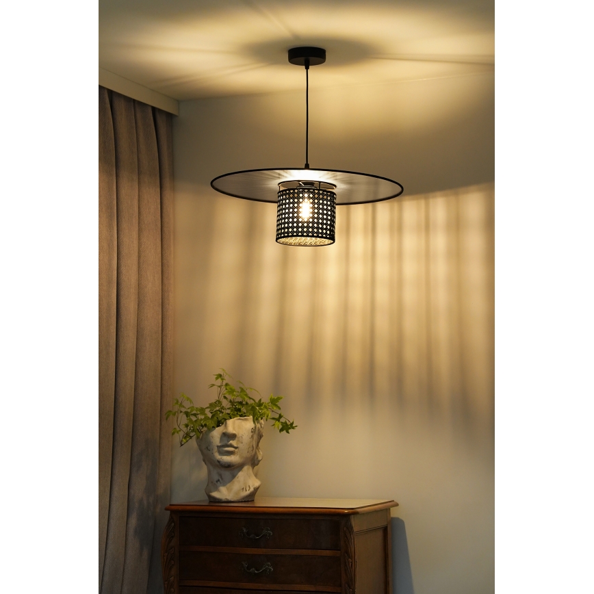 Duolla - Candeeiro suspenso TOKYO RATTAN 1xE27/15W/230V diâmetro 50 cm preto/prateado