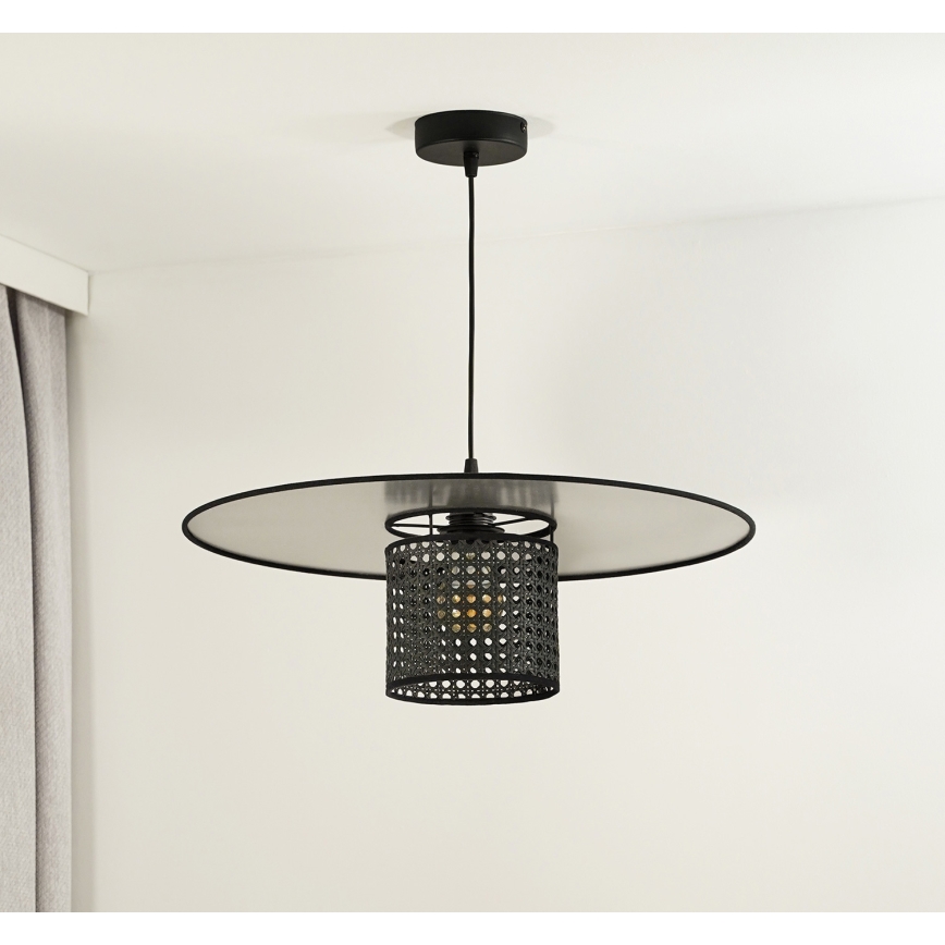 Duolla - Candeeiro suspenso TOKYO RATTAN 1xE27/15W/230V diâmetro 50 cm preto/prateado