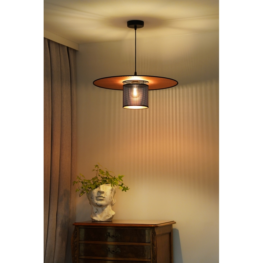 Duolla - Candeeiro suspenso TOKYO SHINY 1xE27/15W/230V diâmetro 50 cm preto/cobre