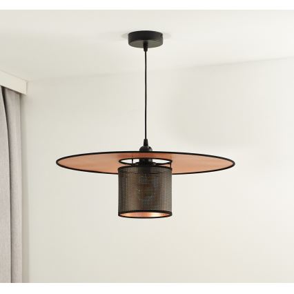 Duolla - Candeeiro suspenso TOKYO SHINY 1xE27/15W/230V diâmetro 50 cm preto/cobre