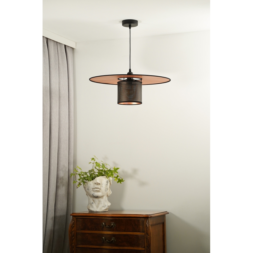 Duolla - Candeeiro suspenso TOKYO SHINY 1xE27/15W/230V diâmetro 50 cm preto/cobre