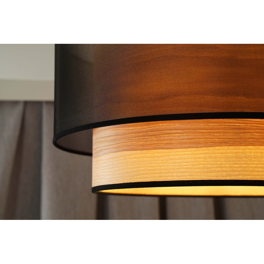 Duolla - Candeeiro suspenso WOOD BOHO 1xE27/15W/230V diâmetro 45 cm preto/bege
