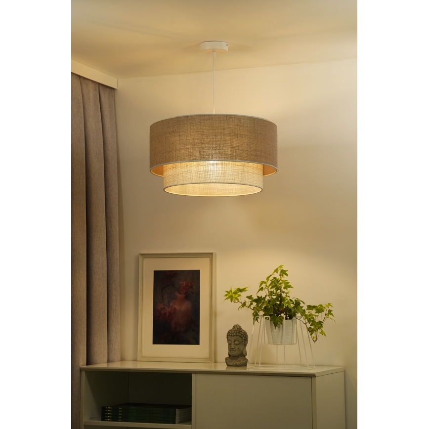 Duolla - Candeeiro suspenso YUTE BOHO 3xE27/15W/230V diâmetro 60 cm castanho/creme