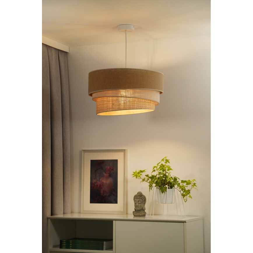 Duolla - Candeeiro suspenso YUTE TRIO 3xE27/15W/230V diâmetro 60 cm castanho/cinzento/bege