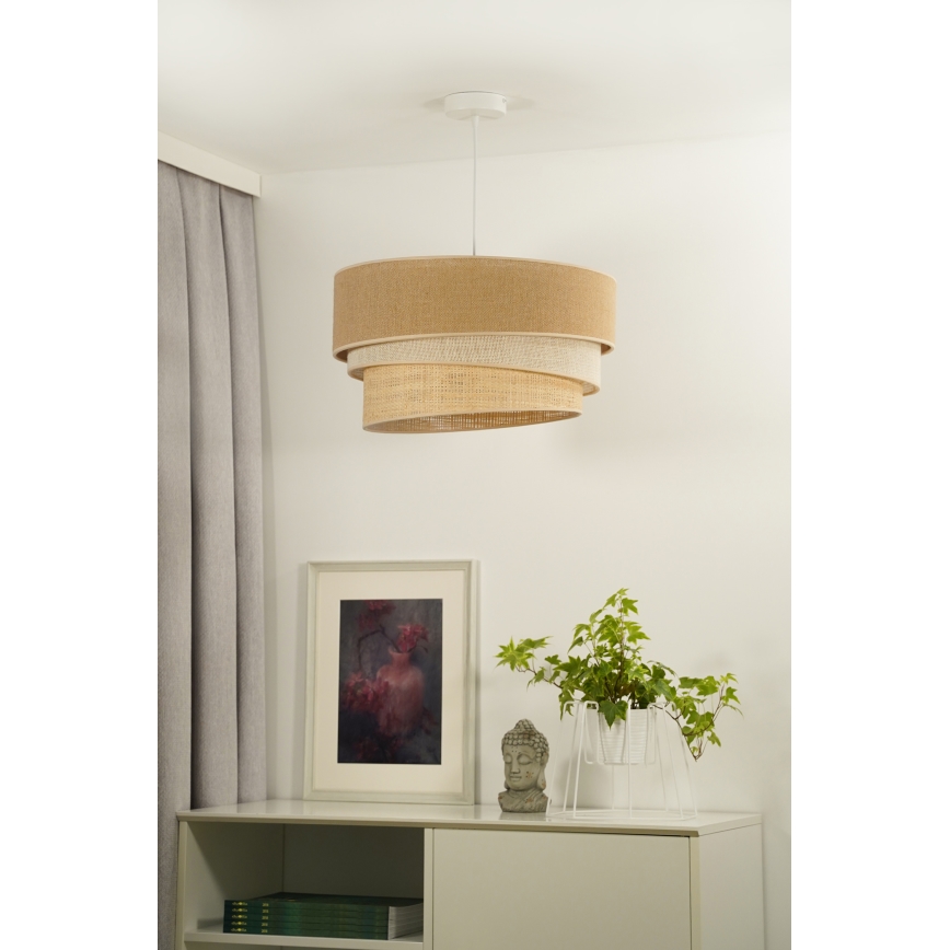 Duolla - Candeeiro suspenso YUTE TRIO 3xE27/15W/230V diâmetro 60 cm castanho/cinzento/bege