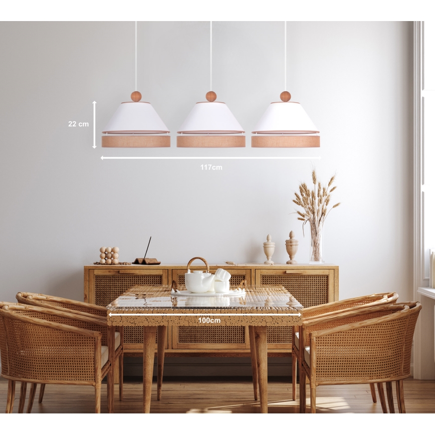 Duolla - Candelabro suspenso AVIGNON 3xE27/15W/230V branco/castanho
