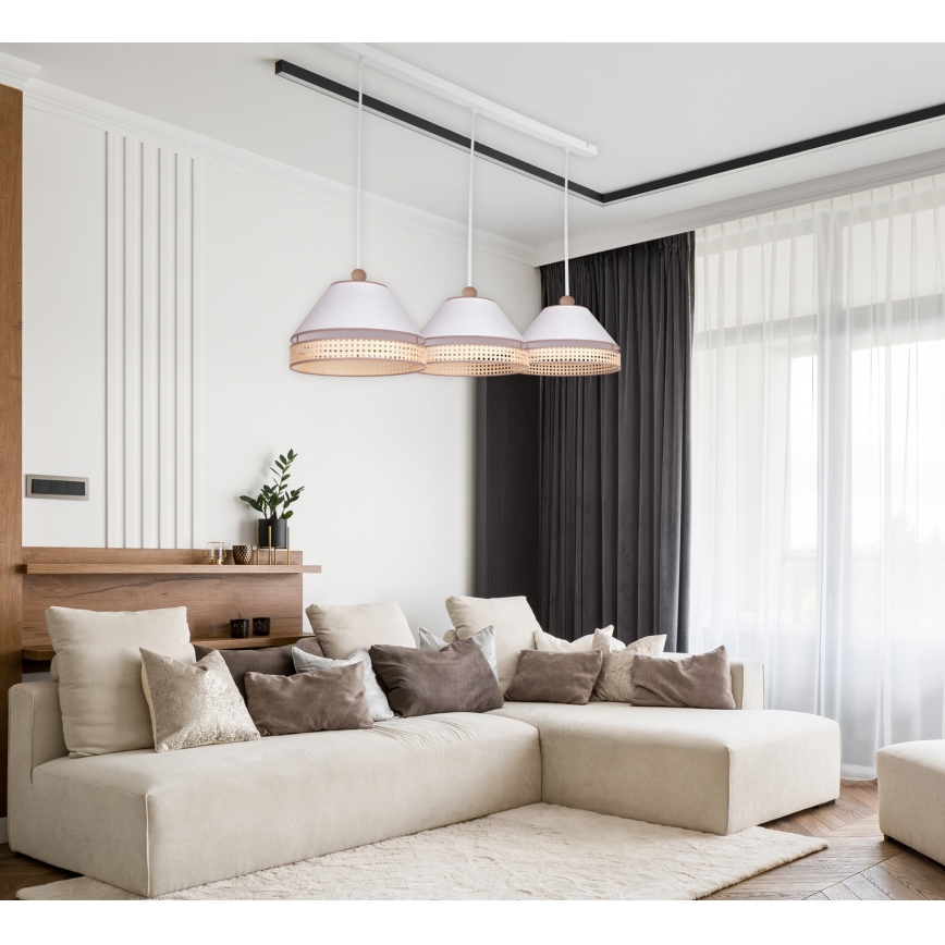 Duolla - Candelabro suspenso AVIGNON 3xE27/15W/230V branco/vime