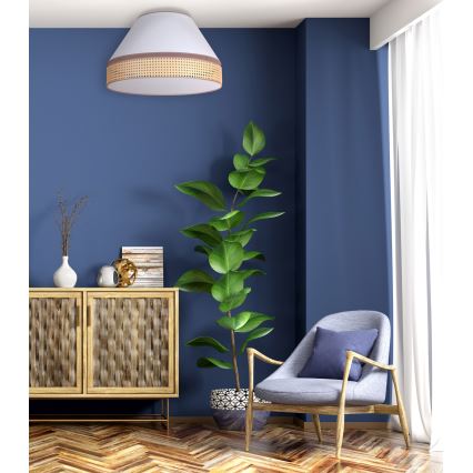 Duolla - Iluminação de teto AVIGNON 1xE27/15W/230V diâmetro 50 cm branco/vime