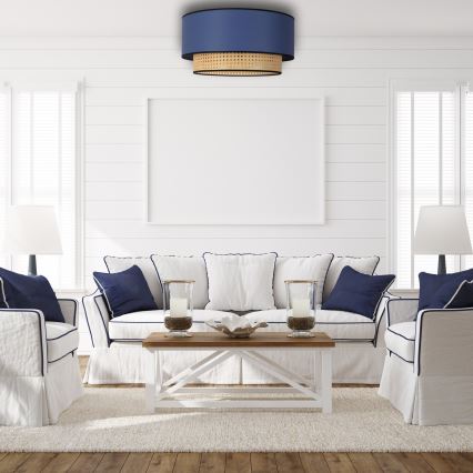 Duolla - Iluminação de teto BOHO 1xE27/15W/230V diâmetro 45 cm azul/vime