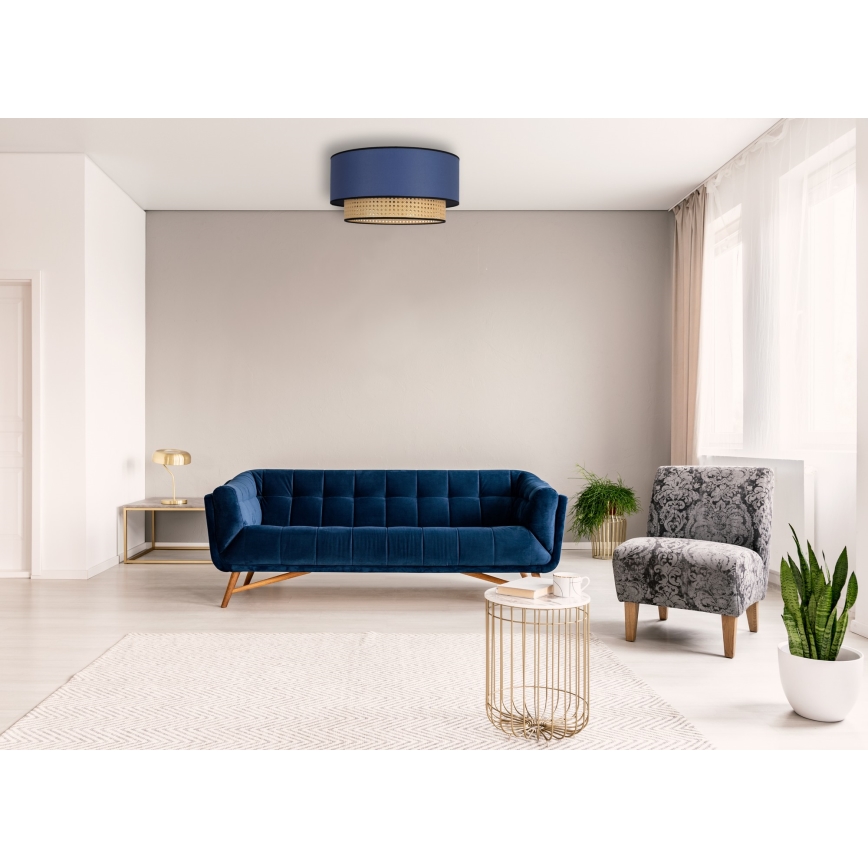Duolla - Iluminação de teto BOHO 1xE27/15W/230V diâmetro 45 cm azul/vime