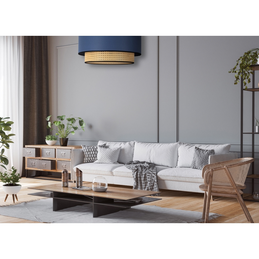 Duolla - Iluminação de teto BOHO 1xE27/15W/230V diâmetro 45 cm azul/vime