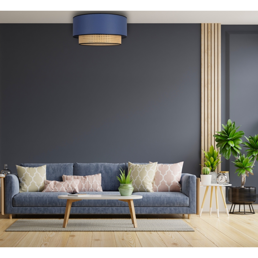 Duolla - Iluminação de teto BOHO 1xE27/15W/230V diâmetro 45 cm azul/vime