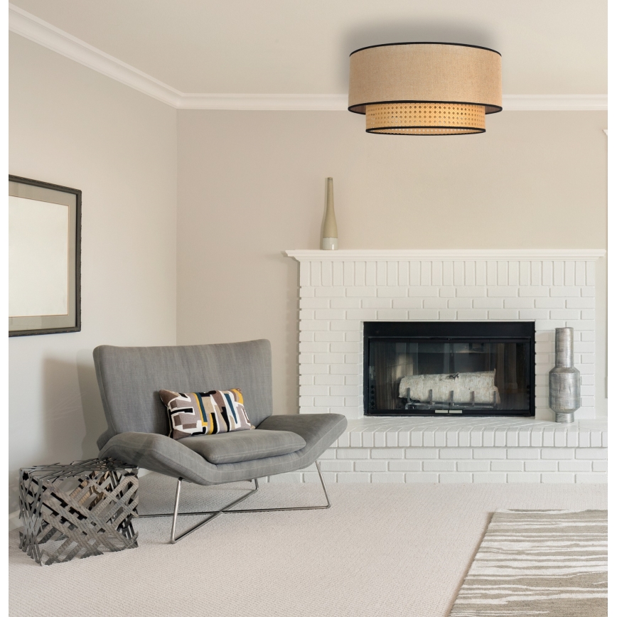 Duolla - Iluminação de teto BOHO 1xE27/15W/230V diâmetro 45 cm bege/vime