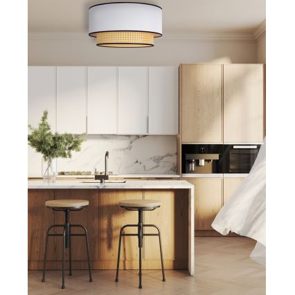 Duolla - Iluminação de teto BOHO 1xE27/15W/230V diâmetro 45 cm branco/vime