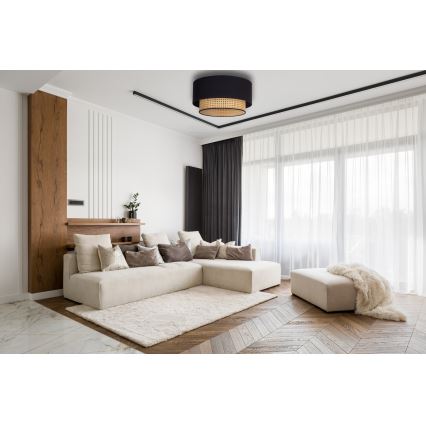 Duolla - Iluminação de teto BOHO 1xE27/15W/230V diâmetro 45 cm preto/vime