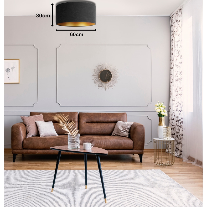Duolla - Iluminação de teto ROLLER 3xE27/15W/230V diâmetro 60 cm preto/dourado