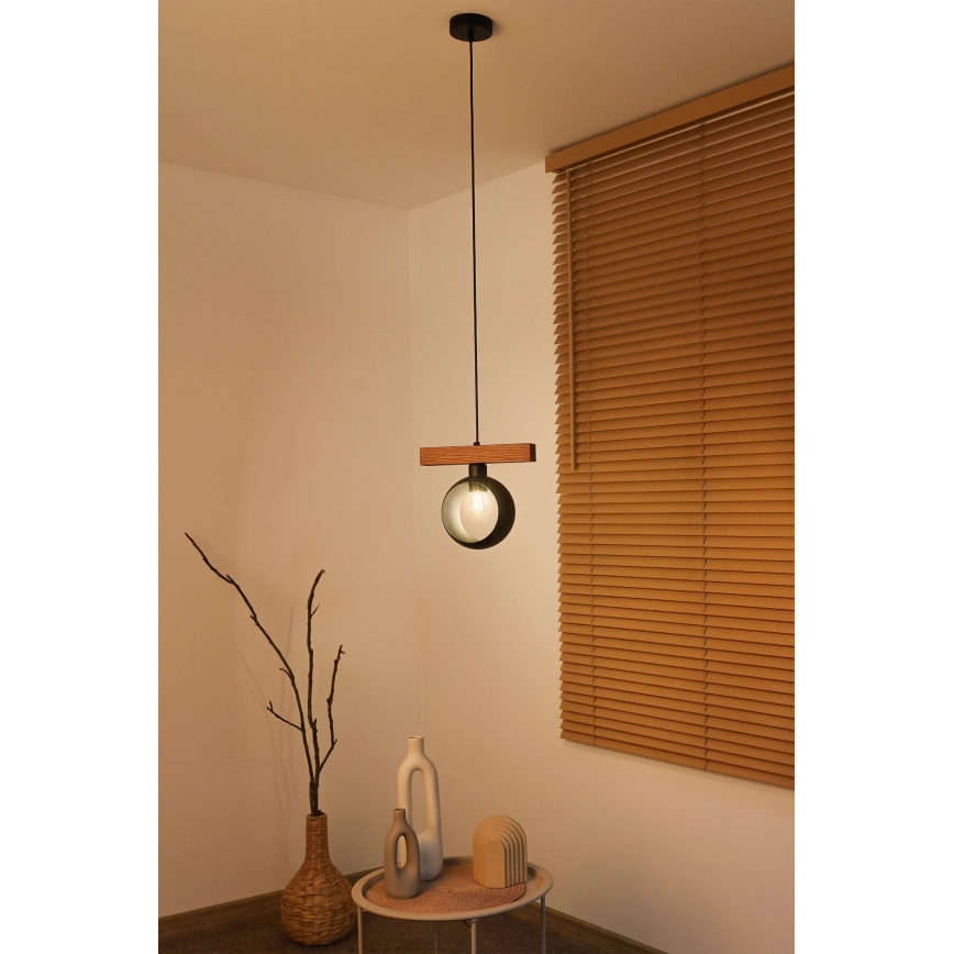 Duolla - Lustre pendente em cabo IRONLINE 1xE27/15W/230V pinho carvalho/preto