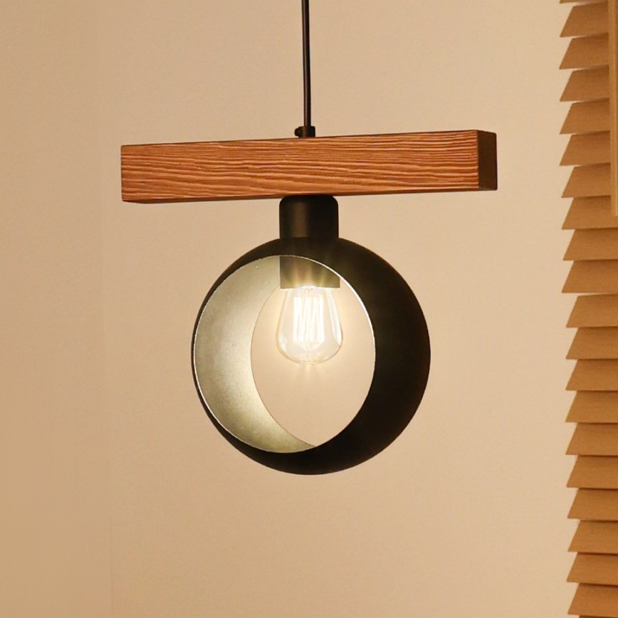Duolla - Lustre pendente em cabo IRONLINE 1xE27/15W/230V pinho carvalho/preto