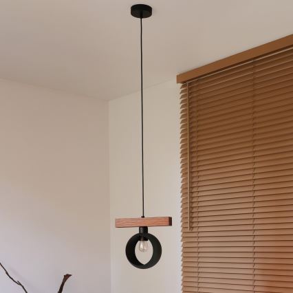 Duolla - Lustre pendente em cabo IRONLINE 1xE27/15W/230V pinho carvalho/preto