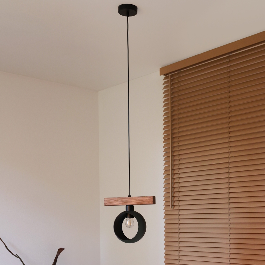 Duolla - Lustre pendente em cabo IRONLINE 1xE27/15W/230V pinho carvalho/preto