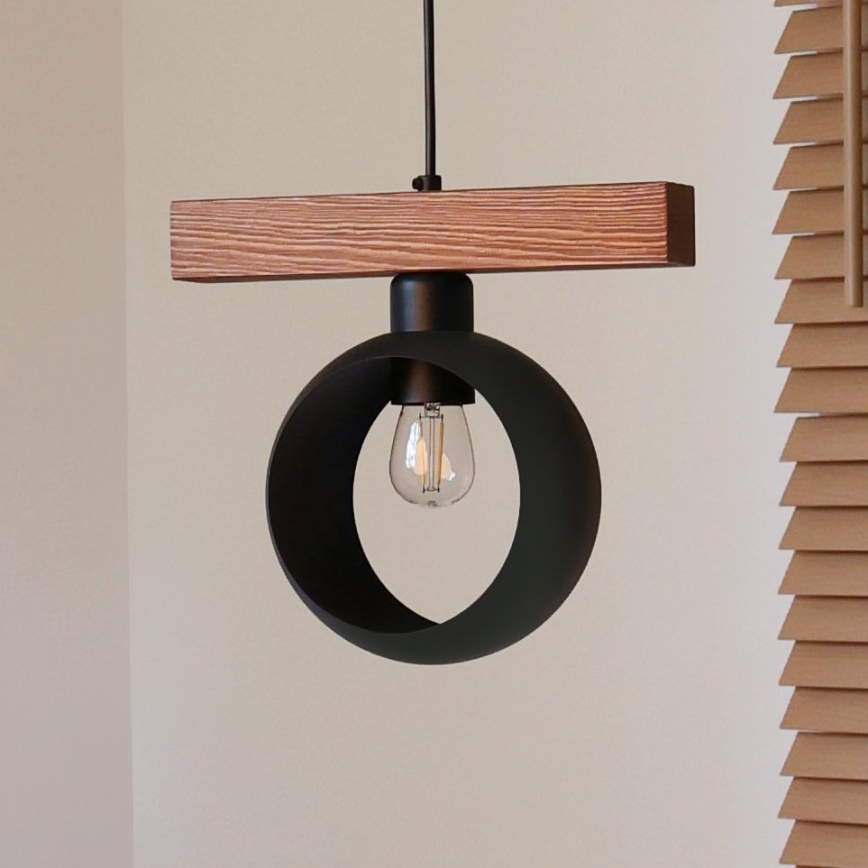 Duolla - Lustre pendente em cabo IRONLINE 1xE27/15W/230V pinho carvalho/preto