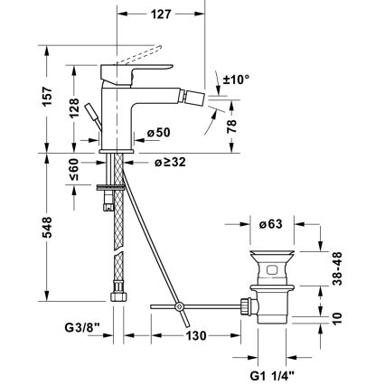 Duravit DC2400011046 - Misturadora para bidé D-CODE preto mate