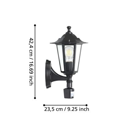 EGLO - Iluminação de parede exterior com sensor 1xE27/60W preta