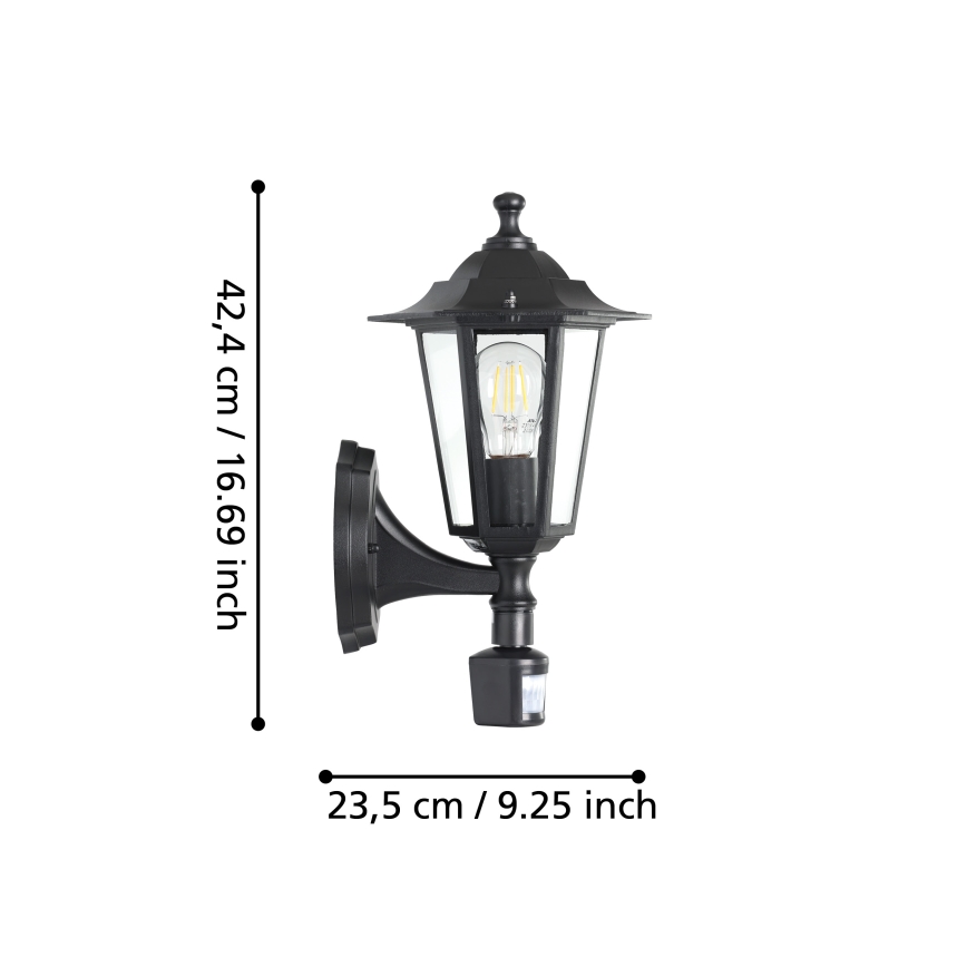 EGLO - Iluminação de parede exterior com sensor 1xE27/60W preta