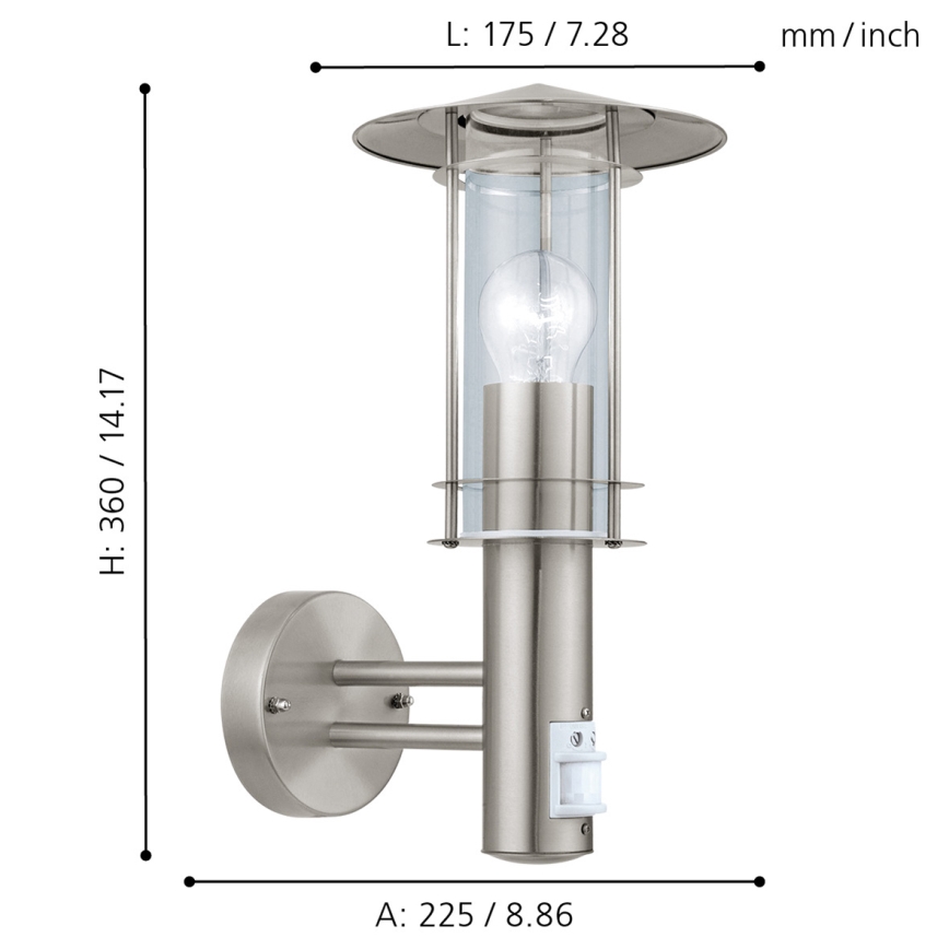EGLO - Aplique de parede externo com sensor 1xE27/60W/230V IP44