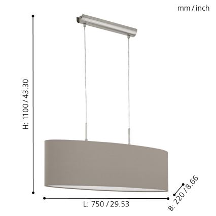 Eglo - Candeeiro suspenso 2xE27/60W/230V taupe