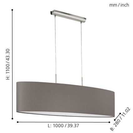 Eglo 31587 - Candelabro num fio PASTERI 2xE27/60W/230V